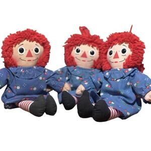 Hasbro Raggedy Ann Doll Navy Dress Floral Apron Red Yarn Hair Collectible VTG